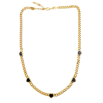 Clytia Love Jelly Heart Gemstone Charm Necklace,18k Gold Plated, Black Onyx