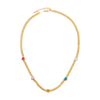 Clytia Love Jelly Heart Gemstone Charm Necklace,18k Gold Plated, Multicolor Quartz Gemstones