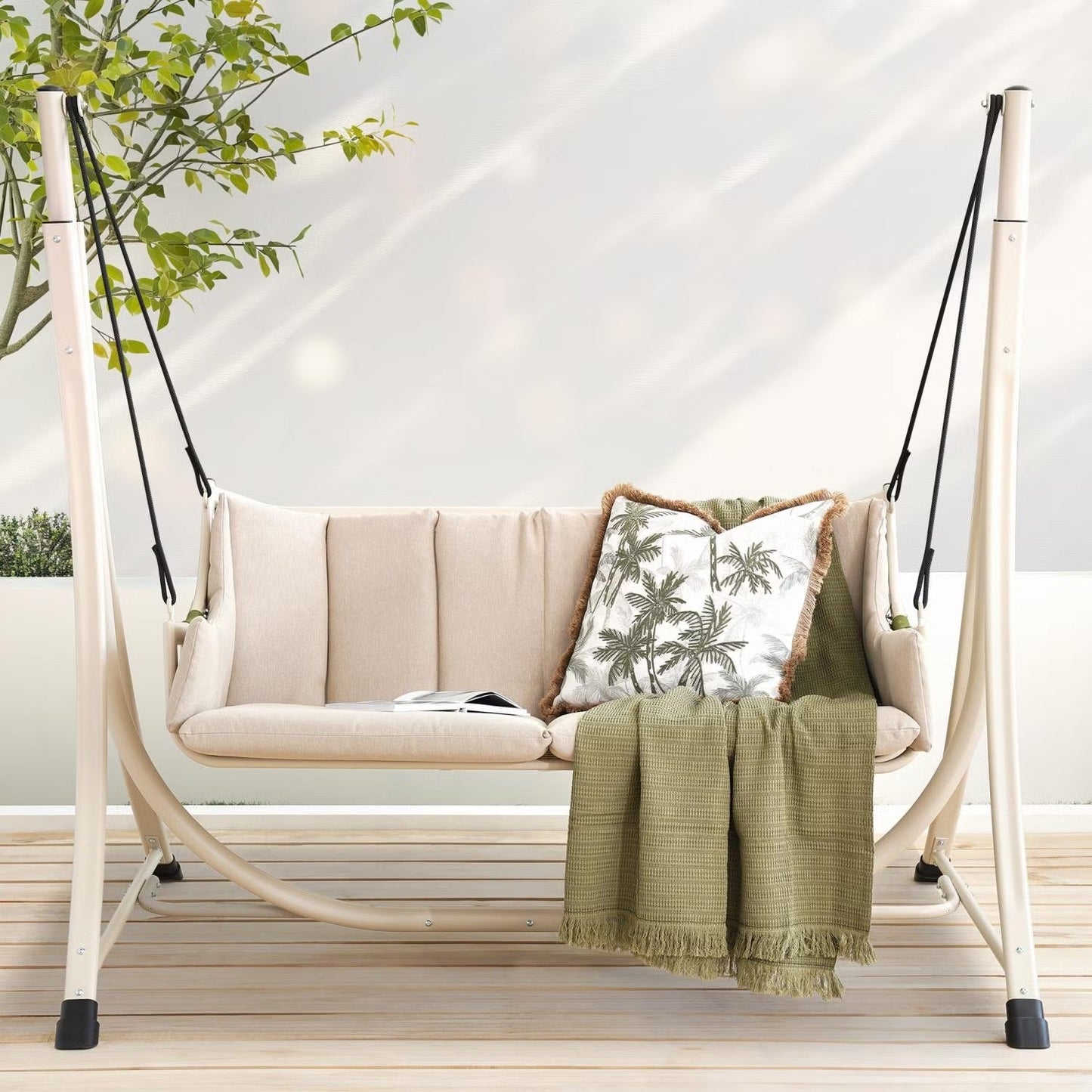 Lunara Beige 2-Seater Outdoor Swing with Soft Cushioning | Ventayo