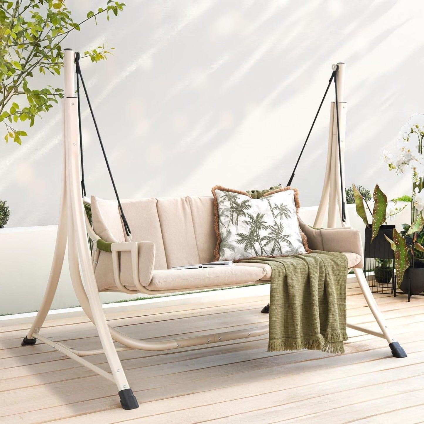 Lunara Beige 2-Seater Outdoor Swing with Soft Cushioning | Ventayo