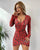 Leopard Printing Mini V-Neck Long Sleeve Sexy Pleated Tight Dress
