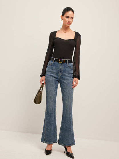 Mesh Sleeve Ribbed Bodysuit