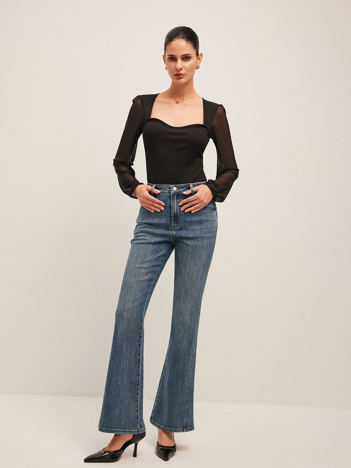 Mesh Sleeve Ribbed Bodysuit