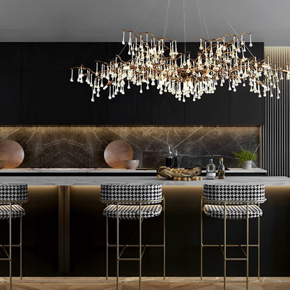 Lustre cascade en forme de goutte d'eau avec branche d'arbre en or moderne de luxe
