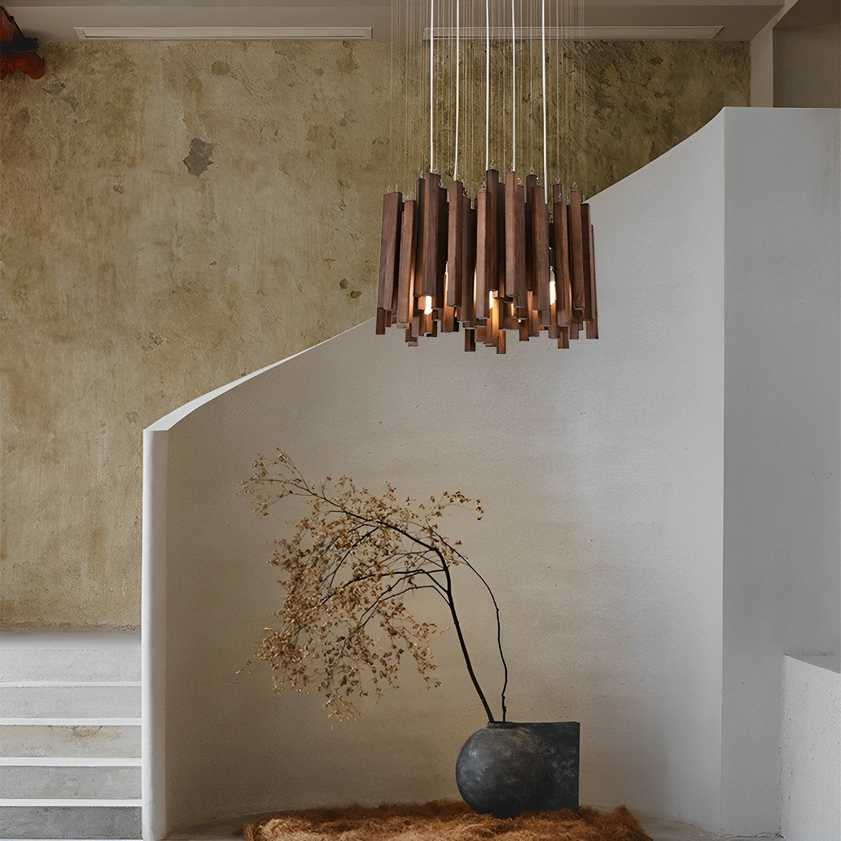 Modern Minimalist Wood Firewood Stick Chandelier Light