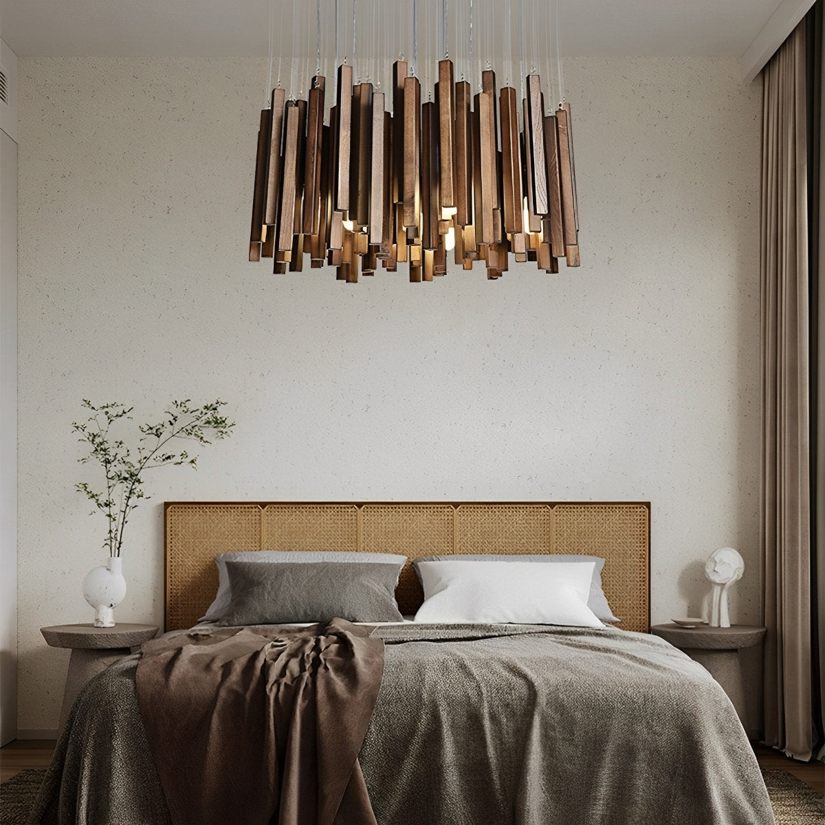 Modern Minimalist Wood Firewood Stick Chandelier Light