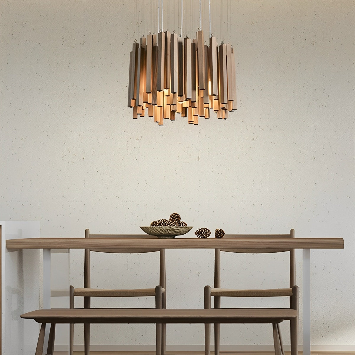 Modern Minimalist Wood Firewood Stick Chandelier Light