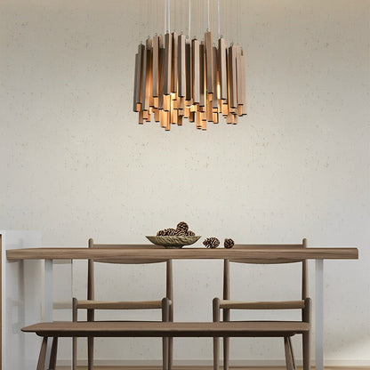 Modern Minimalist Wood Firewood Stick Chandelier Light