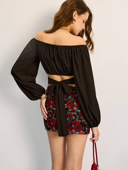Off-Shoulder Tie Back Blouse