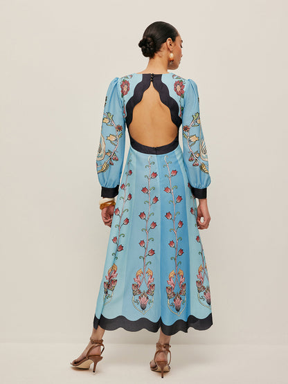 Open-Back Puff Sleeve Floral Dress