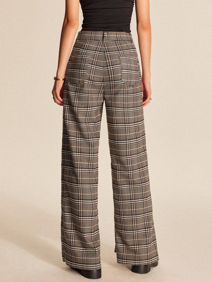 Plaid Asymmetrical Detail Mid Waist Pants