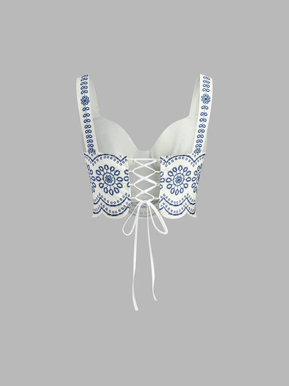Printed Sleeveless Tie Back Skirt Set