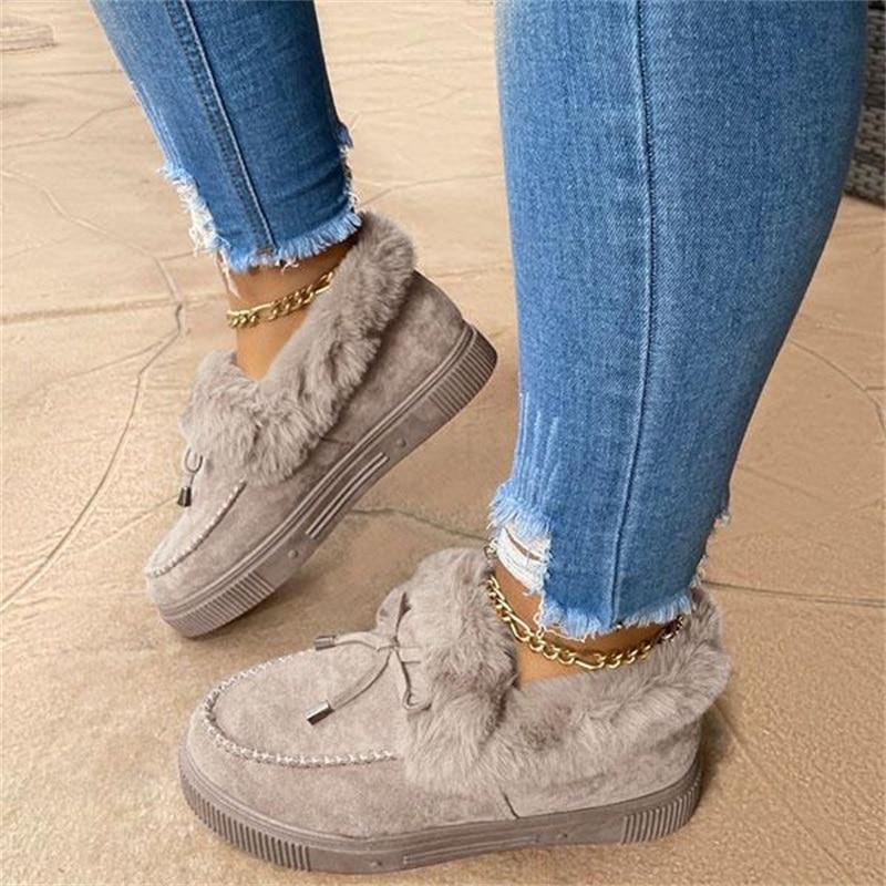 Floriana Damen Schnee Kunstpelz Plateau Schlupf-Loafer Stiefel