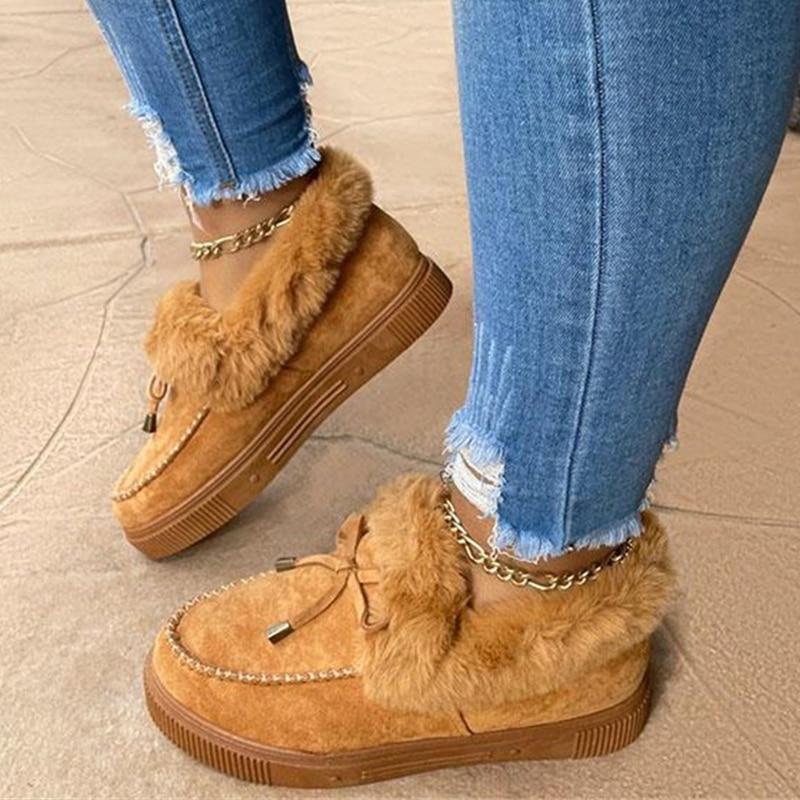 Floriana Damen Schnee Kunstpelz Plateau Schlupf-Loafer Stiefel