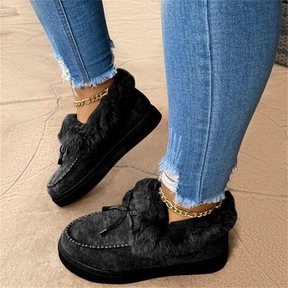 Floriana Damen Schnee Kunstpelz Plateau Schlupf-Loafer Stiefel