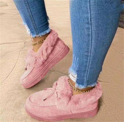 Floriana Damen Schnee Kunstpelz Plateau Schlupf-Loafer Stiefel