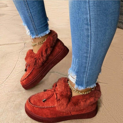 Floriana Damen Schnee Kunstpelz Plateau Schlupf-Loafer Stiefel