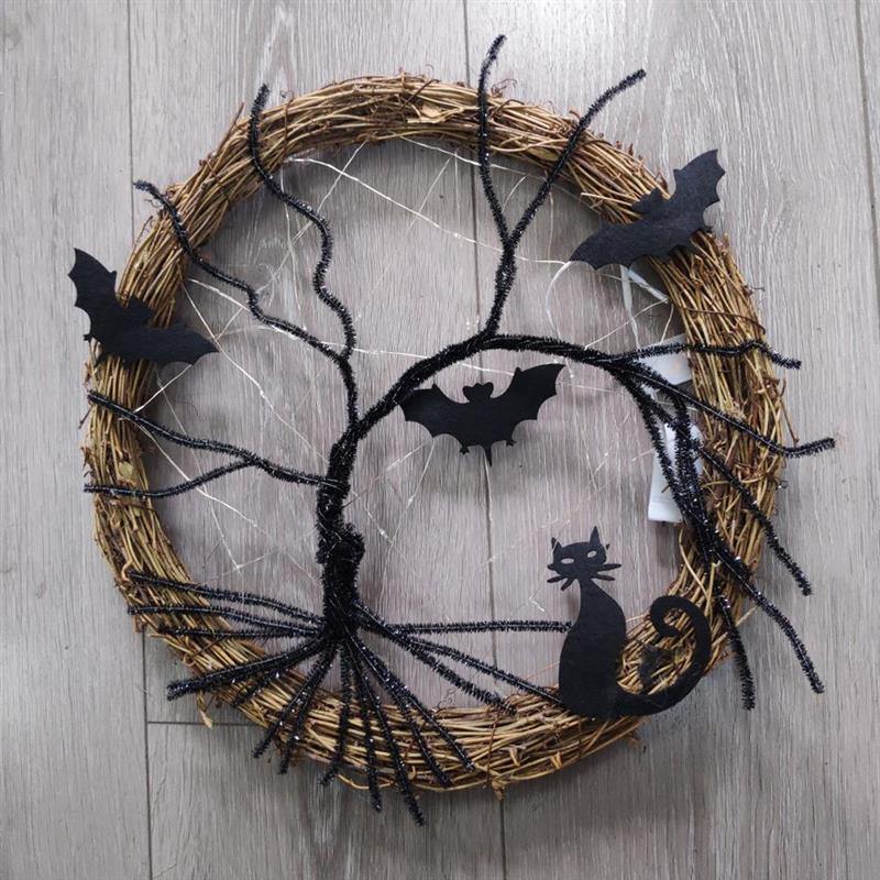 Black Bat Cat Halloween Door Wreath Led Light – Ventayo