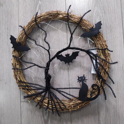 Black Bat Cat Halloween Door Wreath Led Light – Ventayo