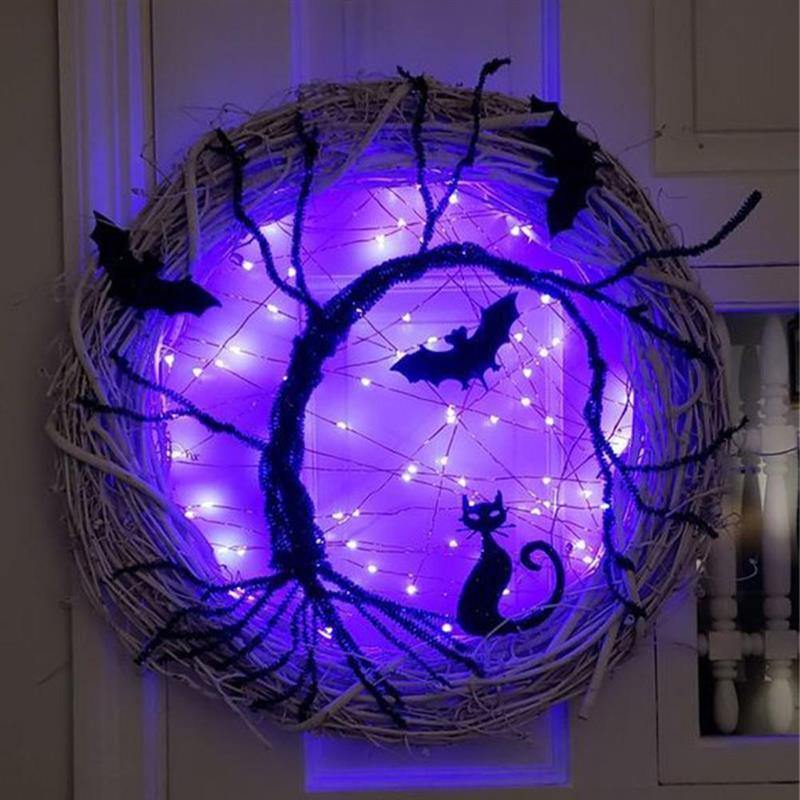 Black Bat Cat Halloween Door Wreath Led Light – Ventayo