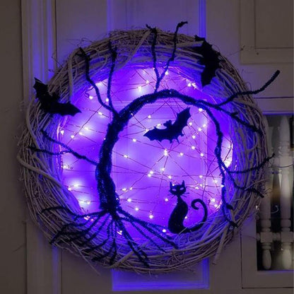 Black Bat Cat Halloween Door Wreath Led Light – Ventayo