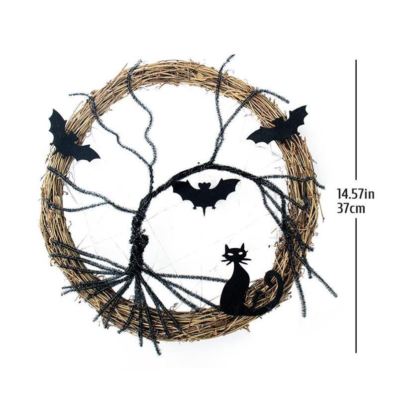 Black Bat Cat Halloween Door Wreath Led Light – Ventayo