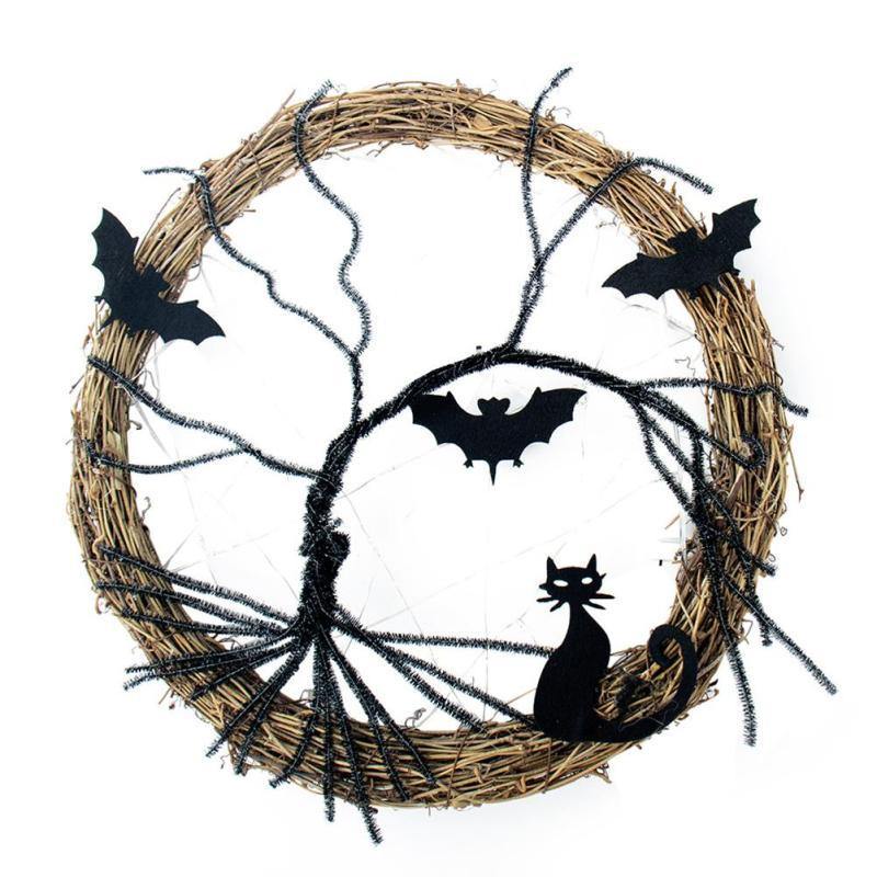 Black Bat Cat Halloween Door Wreath Led Light – Ventayo