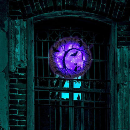 Black Bat Cat Halloween Door Wreath Led Light – Ventayo