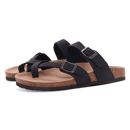 Cork Footbed Sandals With Double Buckle Straps