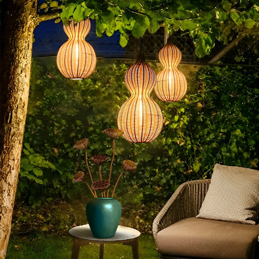 Rattan Gresskar Vanntett Retro Utendørs Lysekrone Veranda Lys