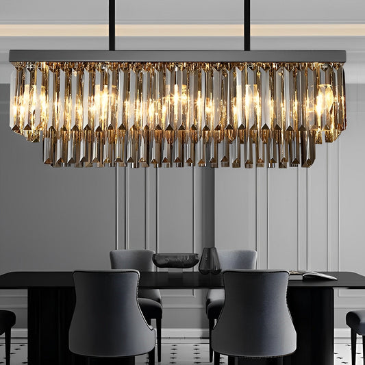 נברשת מודרנית מלבנית עם גביש LED, דימור בשלושה שלבים, אפור עשן