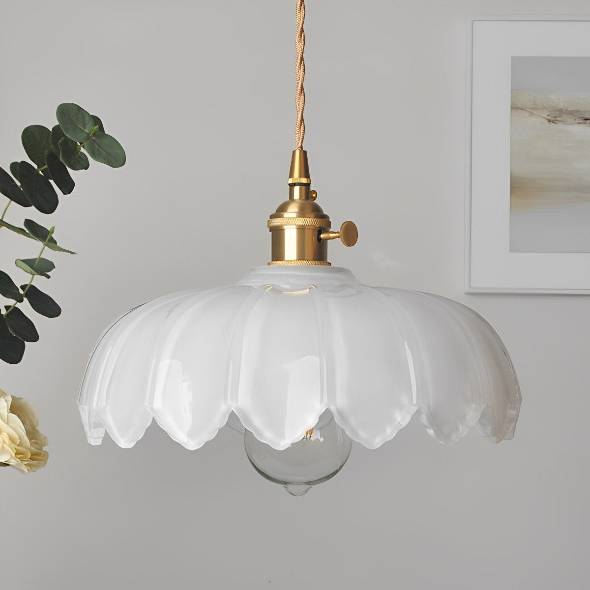 Retro Flower Glass Brass Kitchen Pendant Lighting Chandelier Hanging Lamp