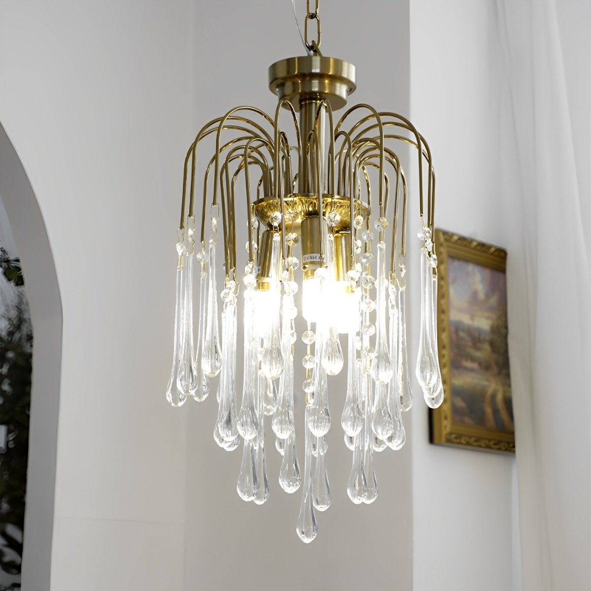 Retro Gold Linear Teardrop Crystal Chandeliers