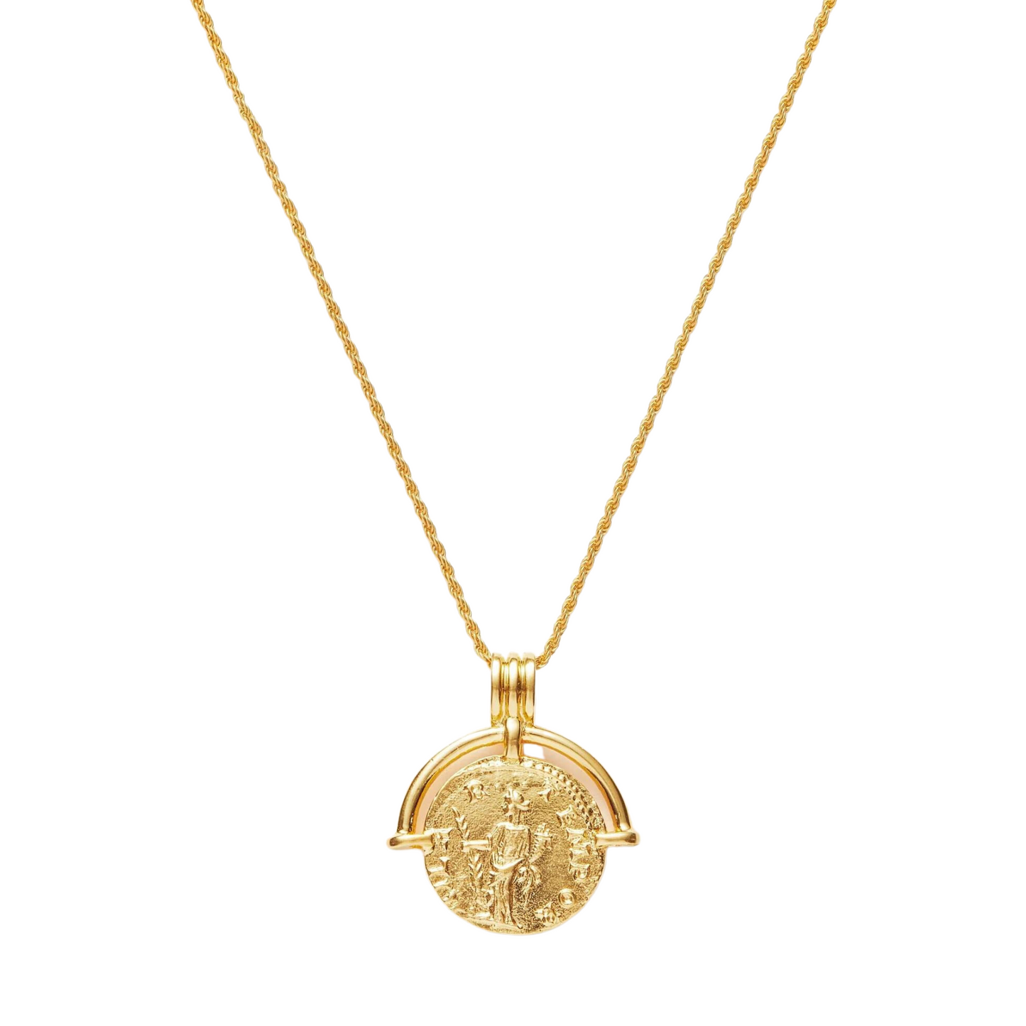 Clytia Love Roman Vintage Coin Necklace, 925 Silver, 18k Gold Plated