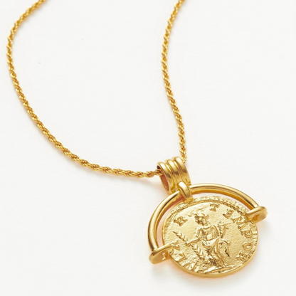 Clytia Love Roman Vintage Coin Necklace, 925 Silver, 18k Gold Plated