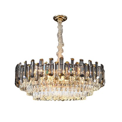 Lustre moderne en métal à électrodéposition cristal multicouche ovale rond