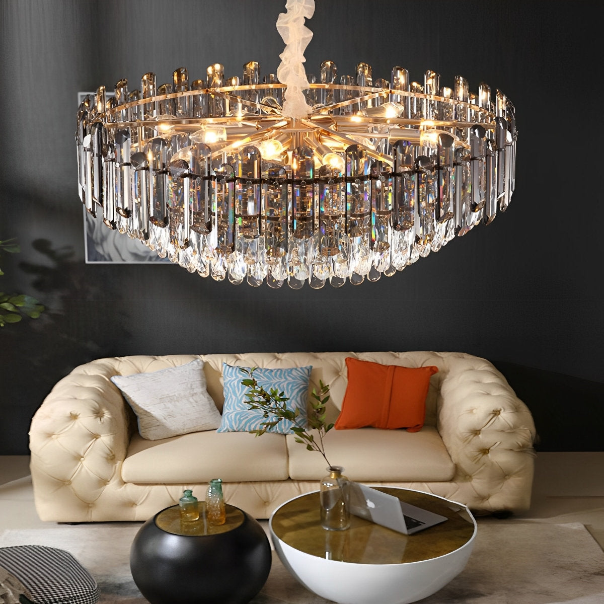 Lustre moderne en métal à électrodéposition cristal multicouche ovale rond