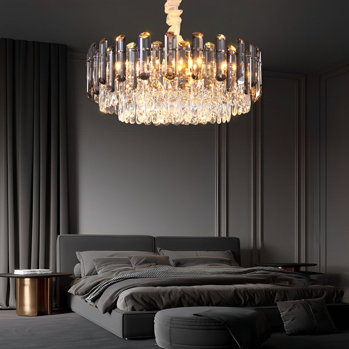Lustre moderne en métal à électrodéposition cristal multicouche ovale rond