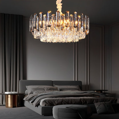 Lustre moderne en métal à électrodéposition cristal multicouche ovale rond