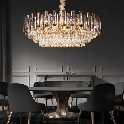 Lustre moderne en métal à électrodéposition cristal multicouche ovale rond