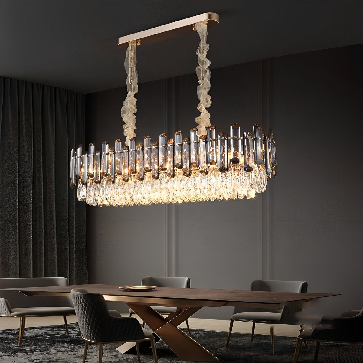 Lustre moderne en métal à électrodéposition cristal multicouche ovale rond
