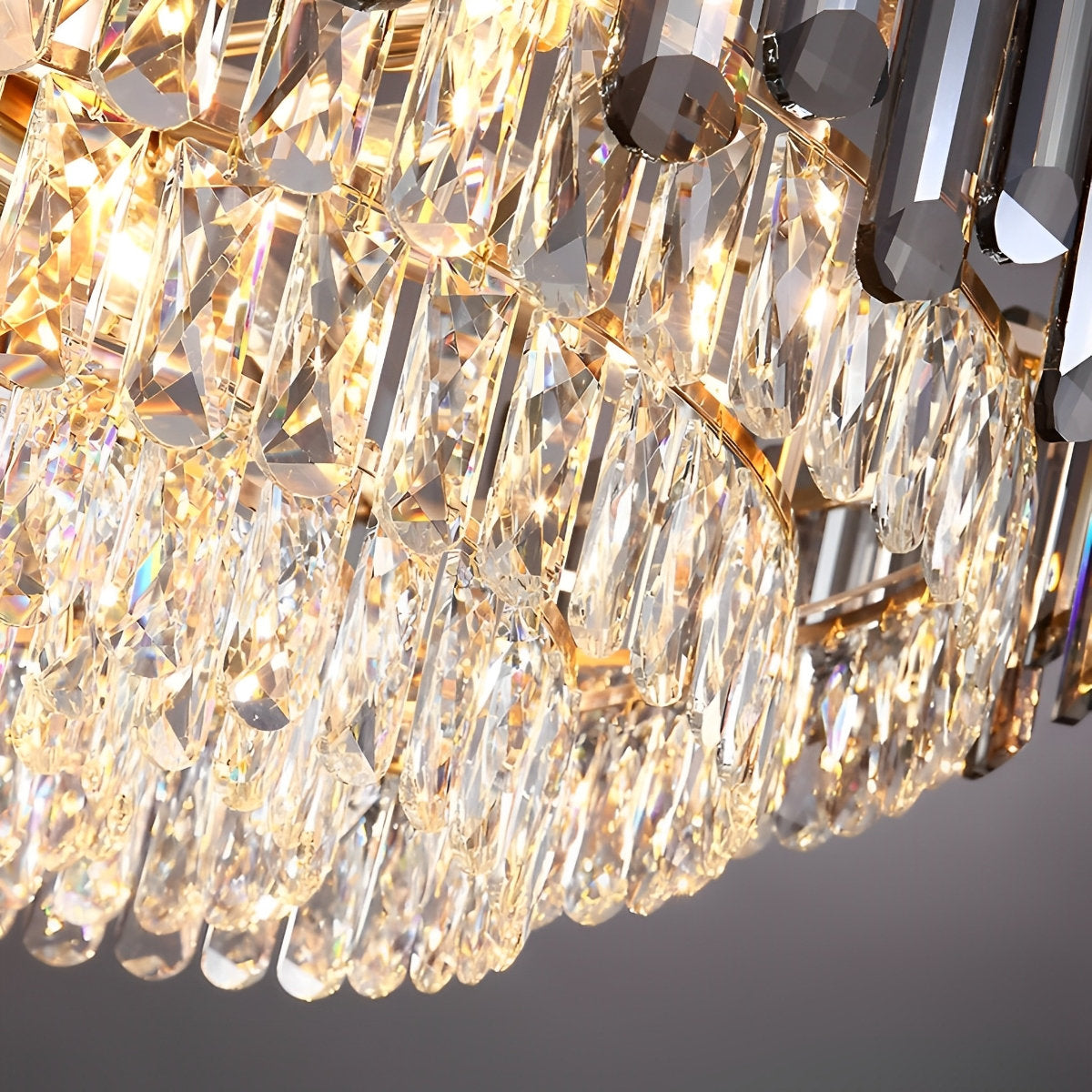 Lustre moderne en métal à électrodéposition cristal multicouche ovale rond