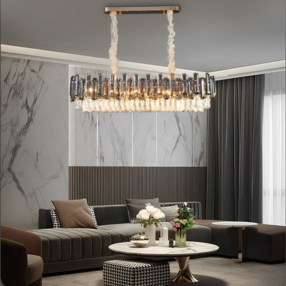 Lustre moderne en métal à électrodéposition cristal multicouche ovale rond
