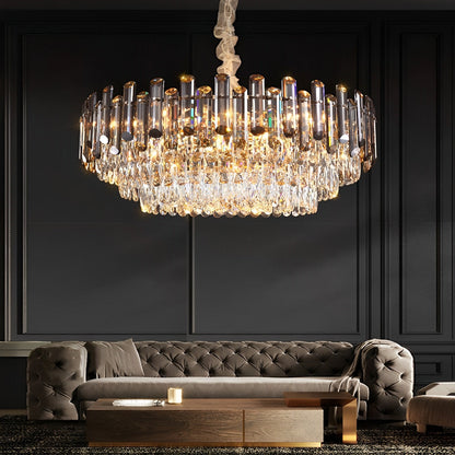 Lustre moderne en métal à électrodéposition cristal multicouche ovale rond
