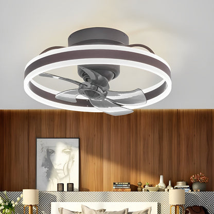 Ventilateur de plafond moderne rond à intensité variable sans paliers LED rotatif à 360 degrés