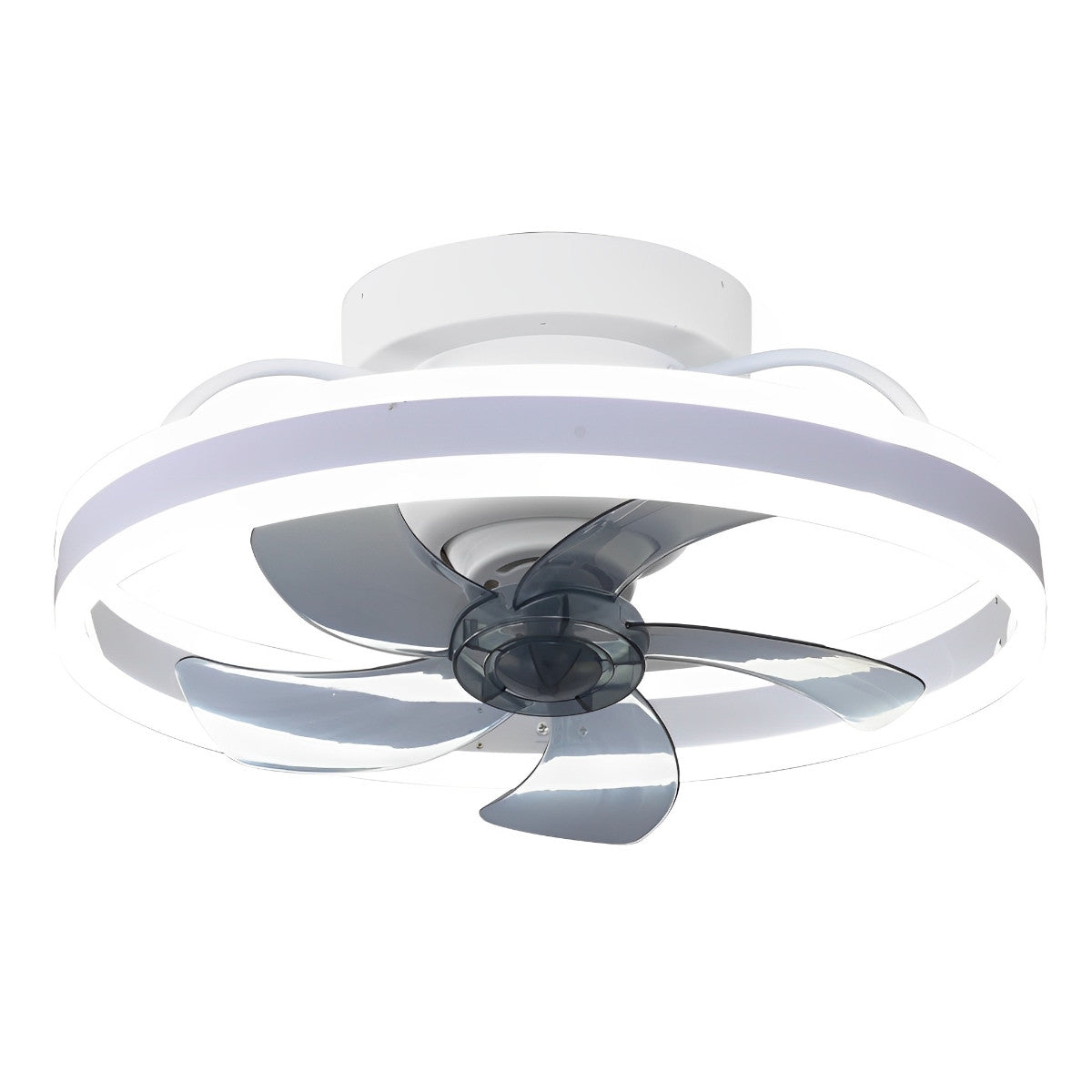 Ventilateur de plafond moderne rond à intensité variable sans paliers LED rotatif à 360 degrés