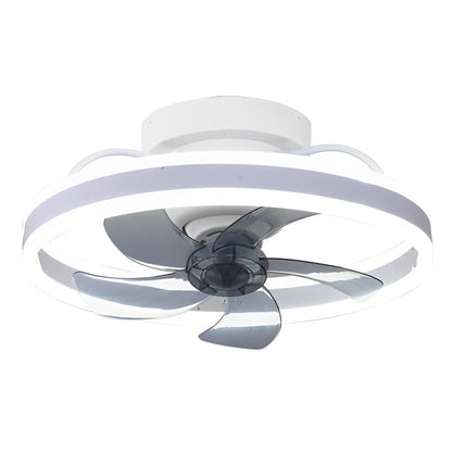 Ventilateur de plafond moderne rond à intensité variable sans paliers LED rotatif à 360 degrés