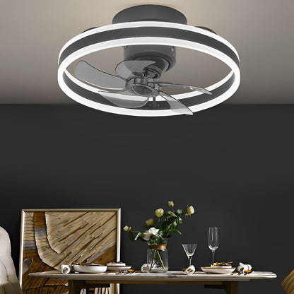Ventilateur de plafond moderne rond à intensité variable sans paliers LED rotatif à 360 degrés
