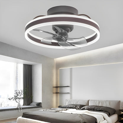 Ventilateur de plafond moderne rond à intensité variable sans paliers LED rotatif à 360 degrés