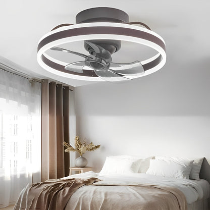 Ventilateur de plafond moderne rond à intensité variable sans paliers LED rotatif à 360 degrés